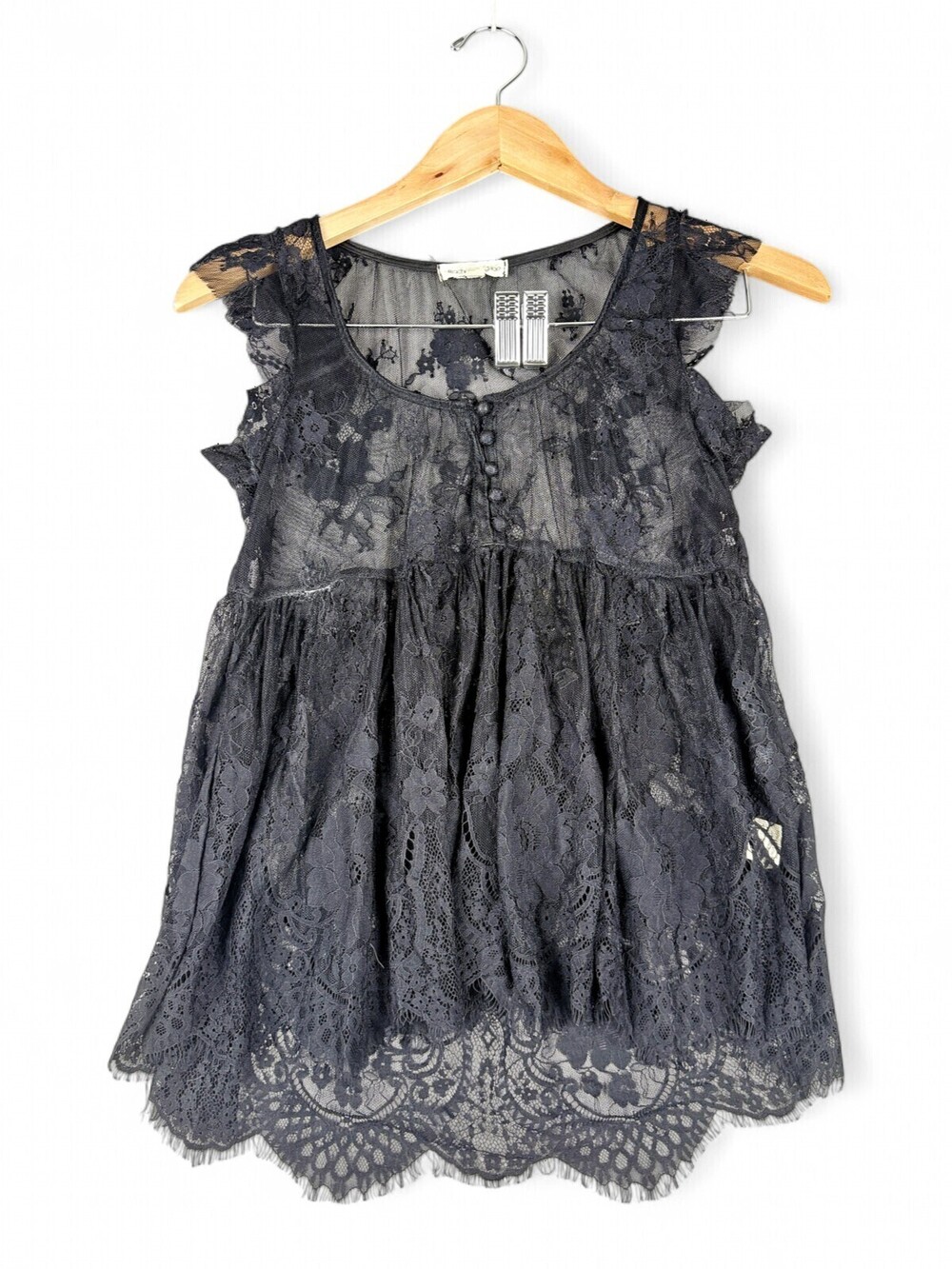 Rachael & Chloe Black Lace Sheer Babydoll Blouse Size M